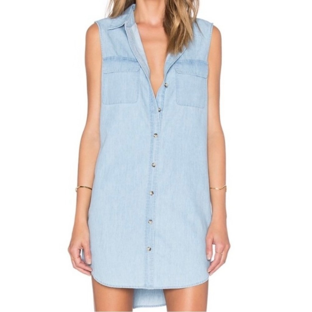 Equipment Shirt Dress Size XS Blue Sleeveless Chambray Effortless Minimalist